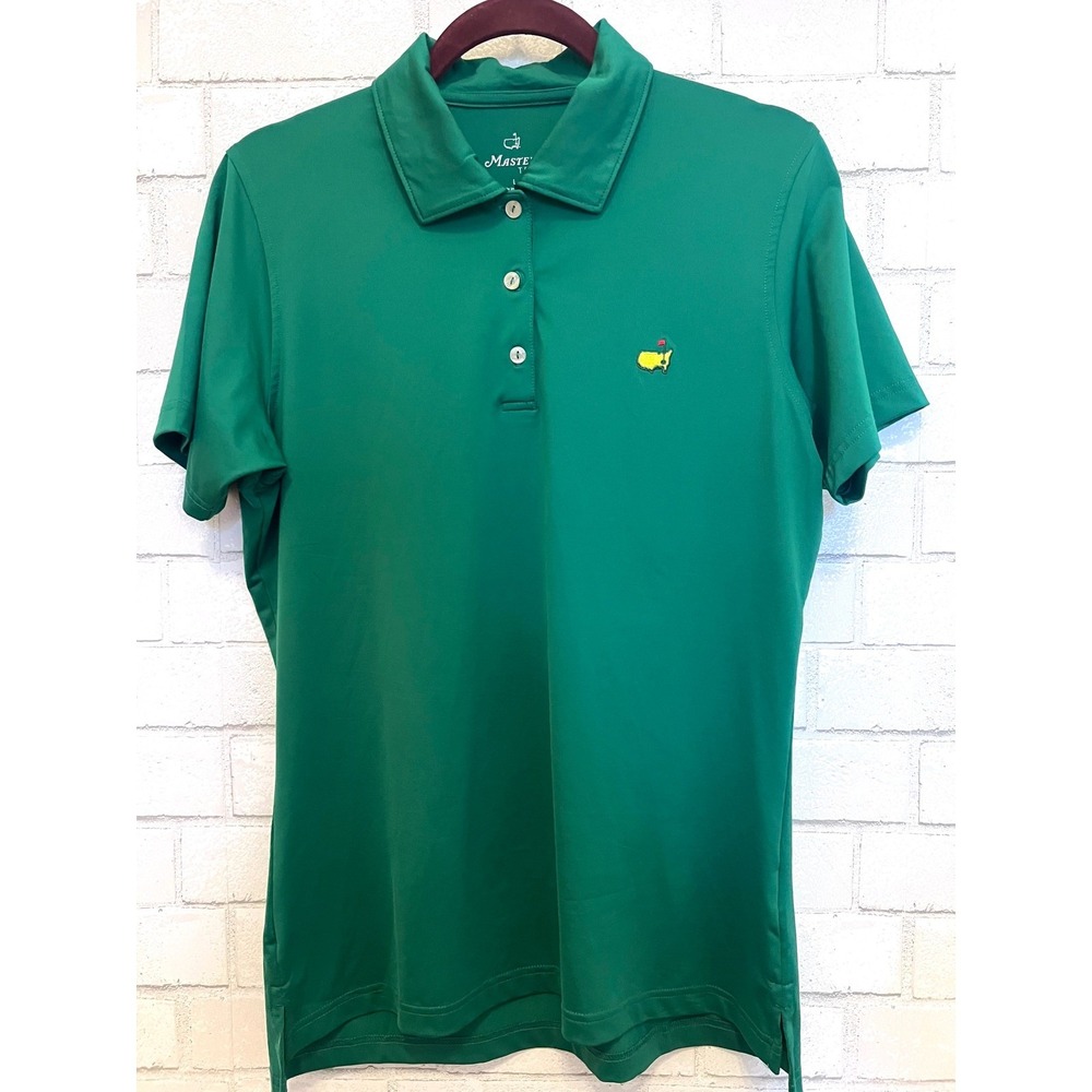 Masters Tech Green Performance Polo Shirt Womens Large Golf Tournament Logo L